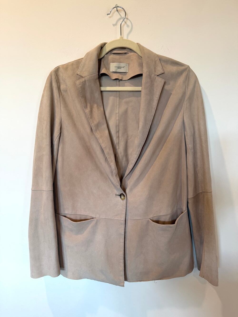 Via Masini 80 100% suede jacket blazer beige tan IT 40 US 4 single button Italy